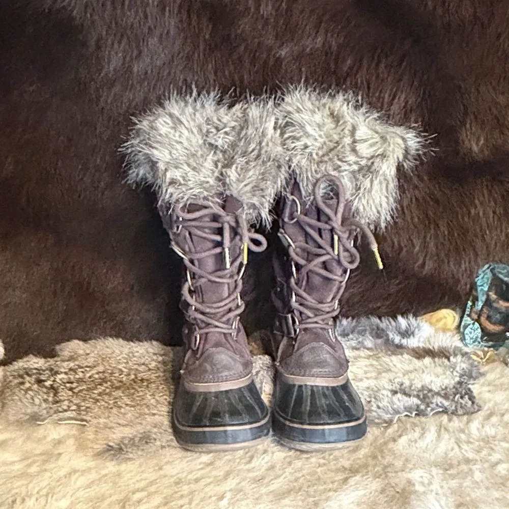 Sorel Brown Faux Fur-Trim Winter Lace-Up Boots 8.5 (BK7)